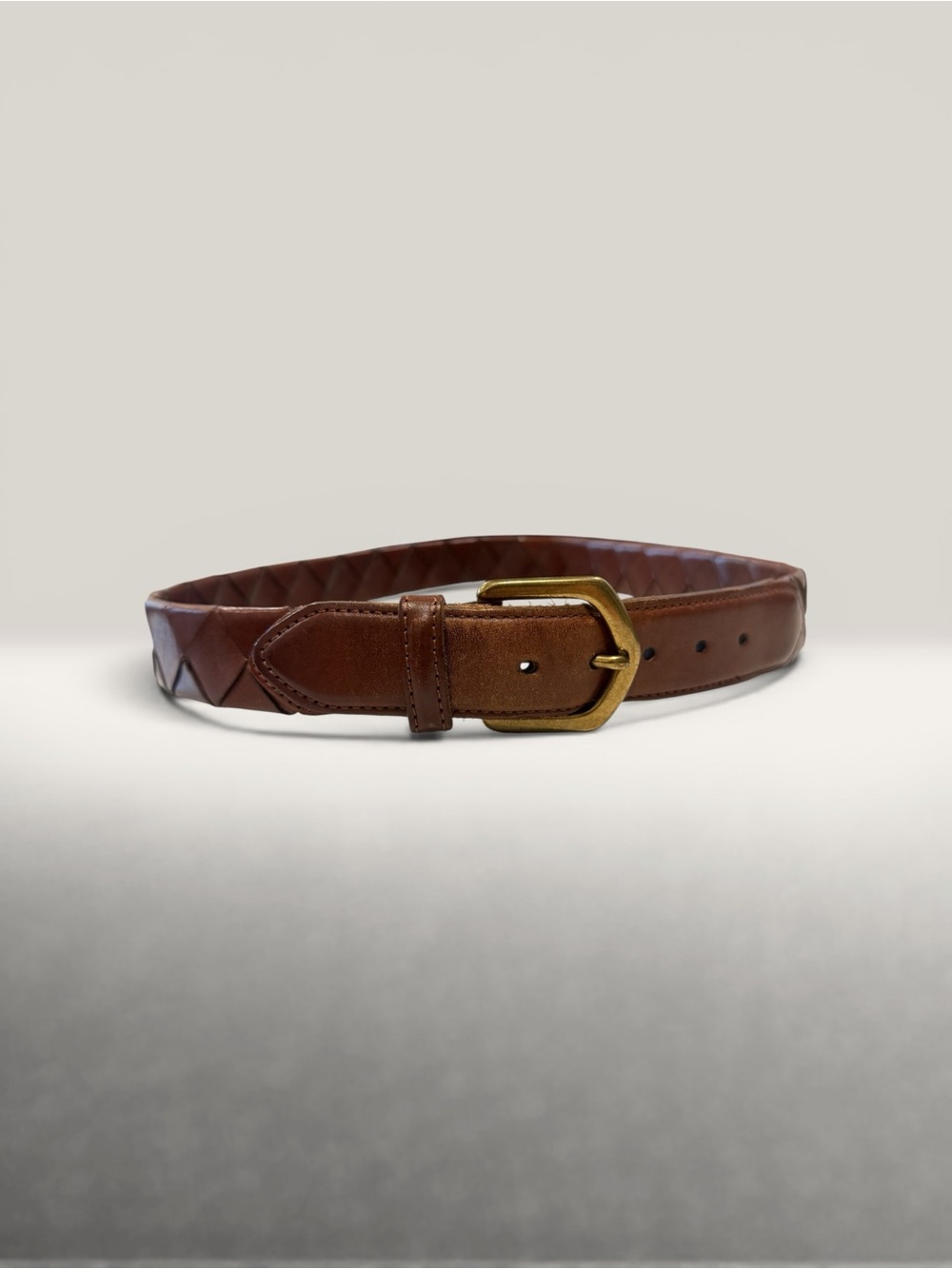 Coach Brown Woven Leather Men's Belt with Brass Buckle - Picture 2 of 6